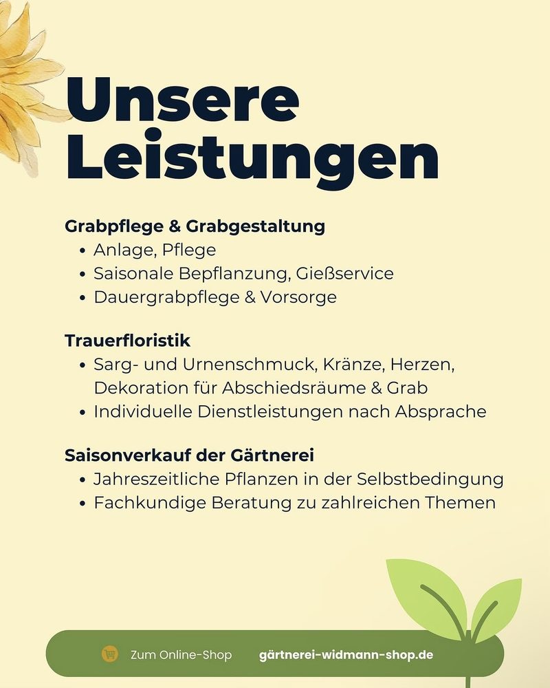 Beitrag der Gärtnerei Widmann: Unsere Leistungen